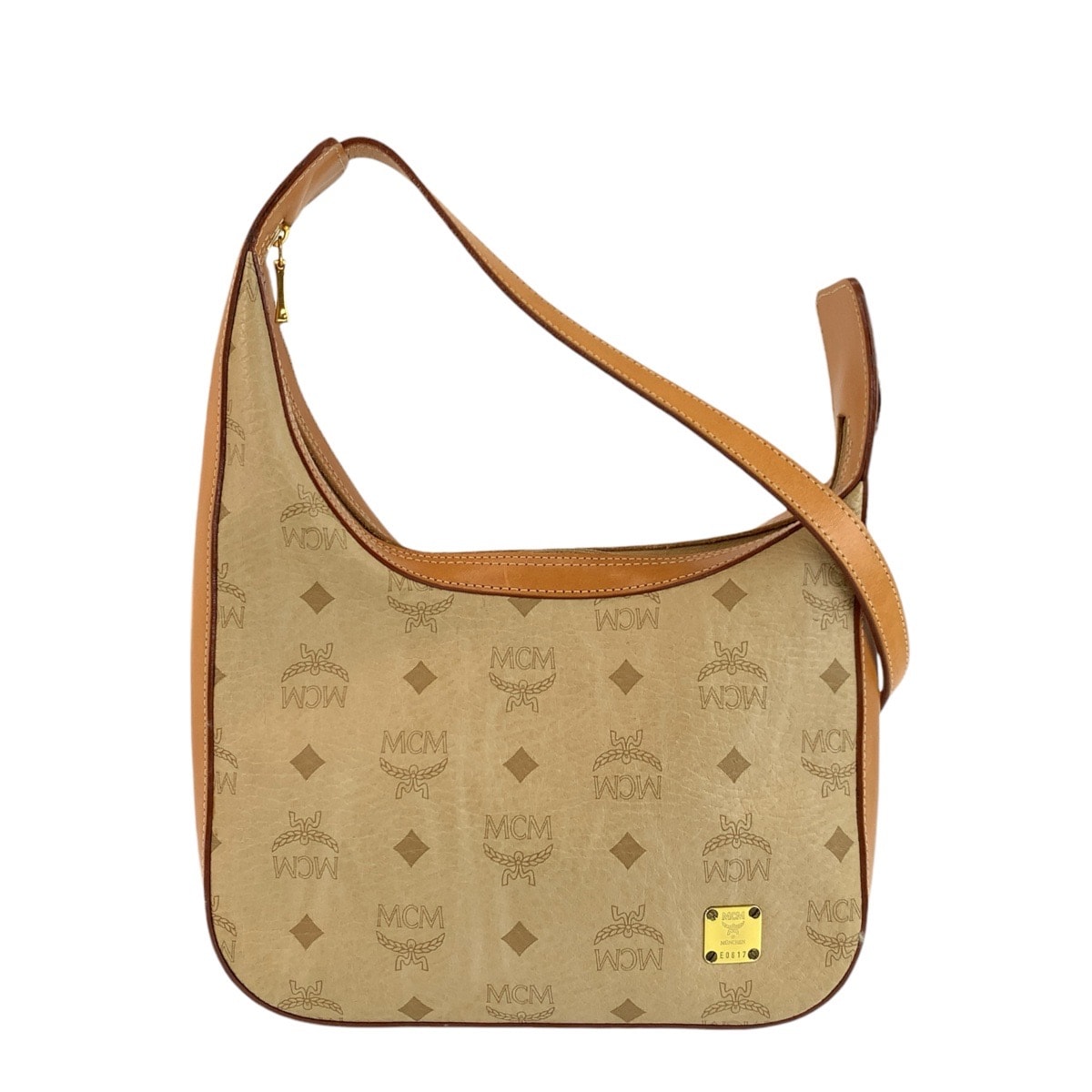 美品 MCM エム シー エム ヴィセトス ベージュ ブラウン ゴールド金具 レザー ショルダーバッグ 602218 【中古】
