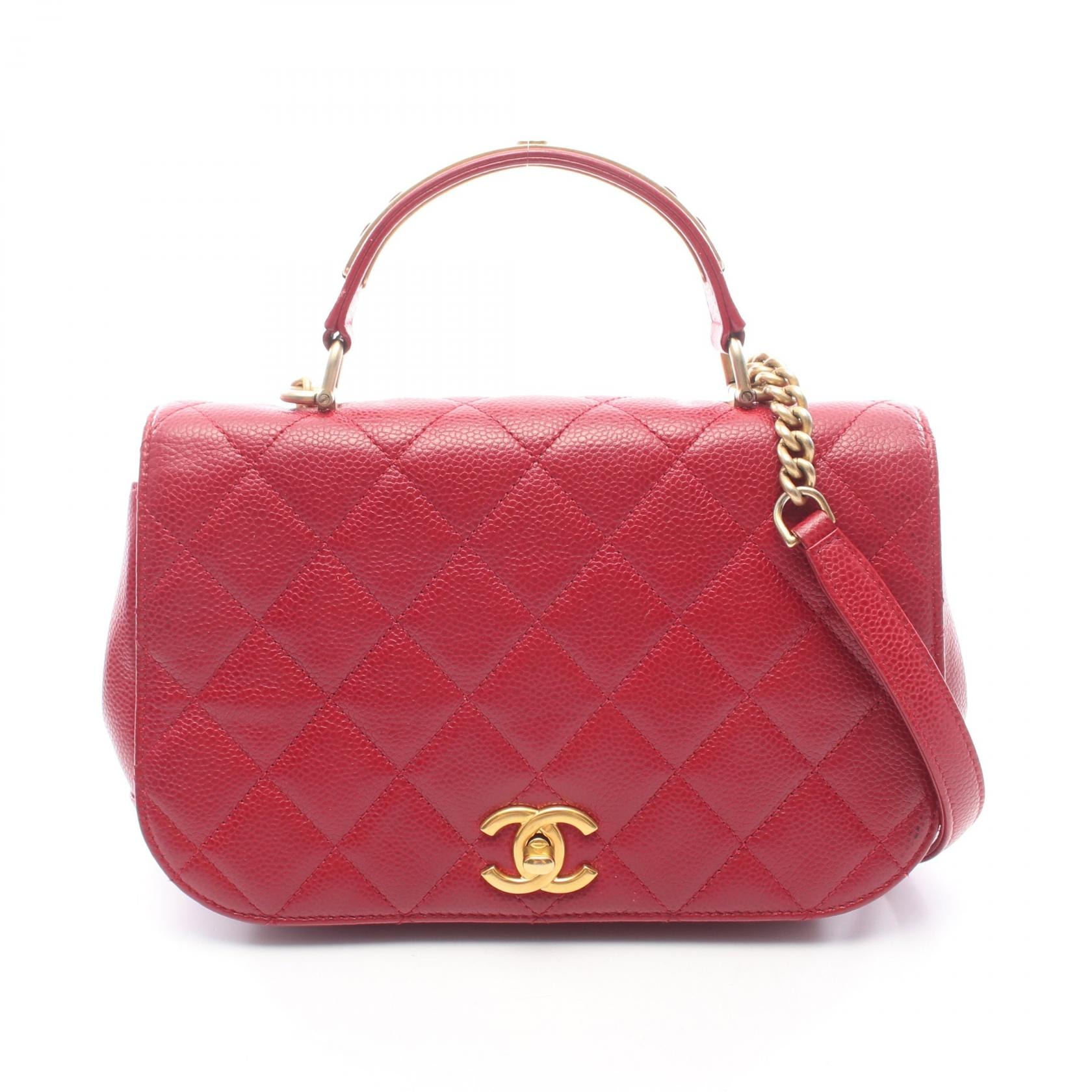 シャネル CHANEL マトラッセ トップハンドル 2WAY ショルダーバッグ バッグ キャビアスキン(グレインドカーフ) レディース レッド系 【中古】