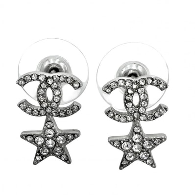 CHANEL シャネル ピアス ココマーク 星 アクセサリー スター ラインストーン B20P シルバー レディース 約2.3g 2020年【中古品】