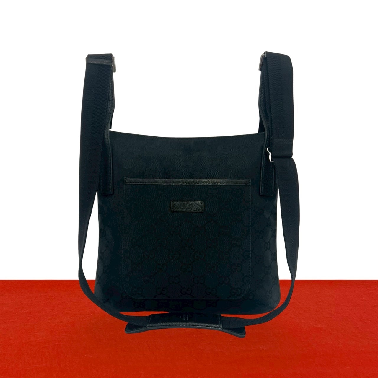 GUCCI グッチ GG ロゴ 柄 キャンバス レザー ショルダーバッグ ブラック
 87772