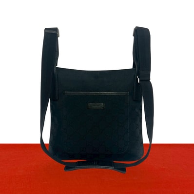 GUCCI グッチ GG ロゴ 柄 キャンバス レザー ショルダーバッグ ブラック
87772