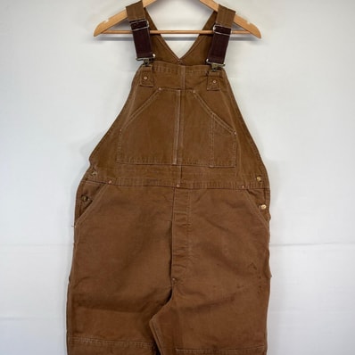 古着 ヴィンテージ カーハート Carhartt USA製 オーバーオール ダック ダブルニー ワーク ワンポイント 山ポケット ブラウン系 メンズ