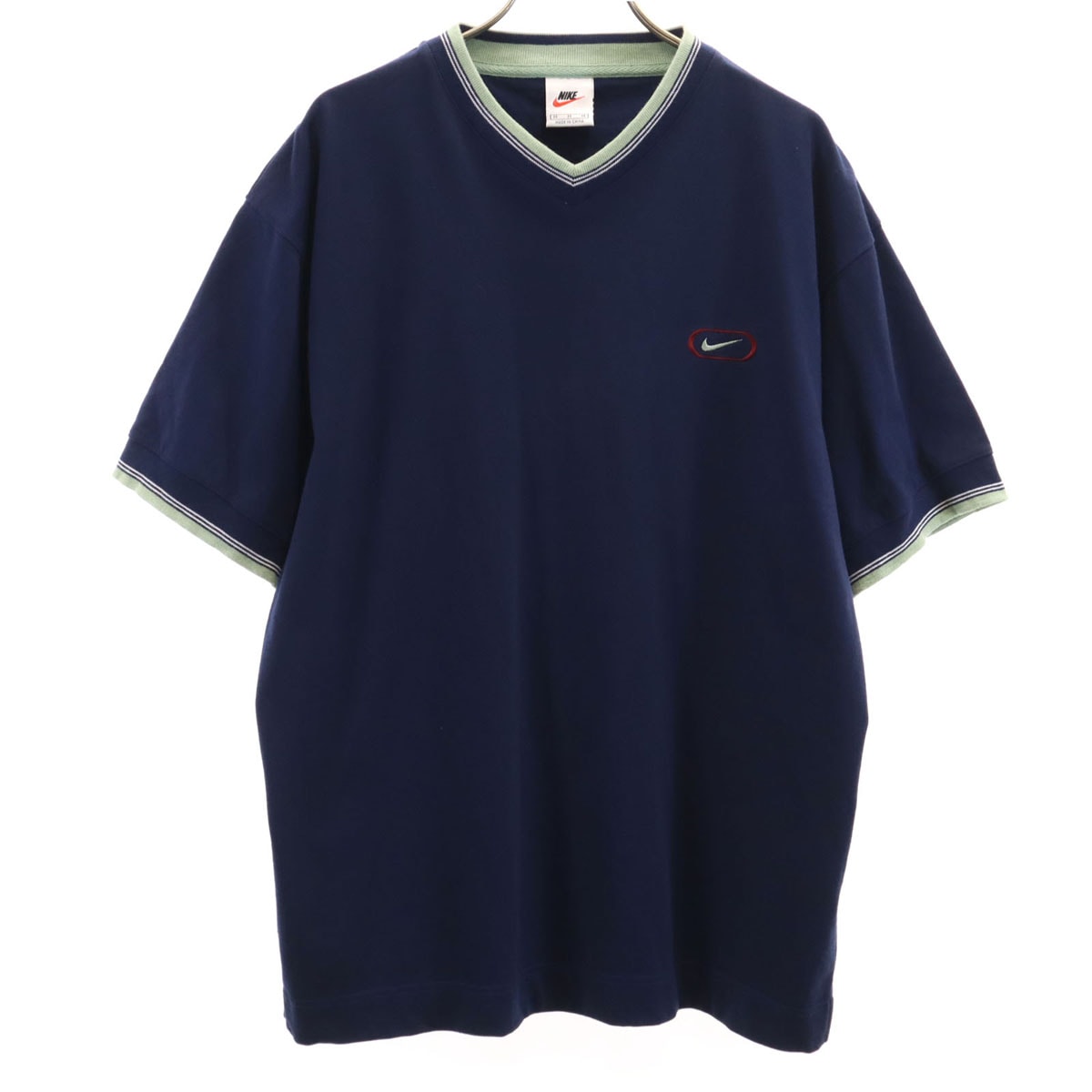 NIKE ナイキ 90s 00s オールド 白タグ 半袖 Vネック Tシャツ M ネイビー