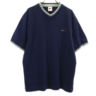 NIKE ナイキ 90s 00s オールド 白タグ 半袖 Vネック Tシャツ M ネイビー