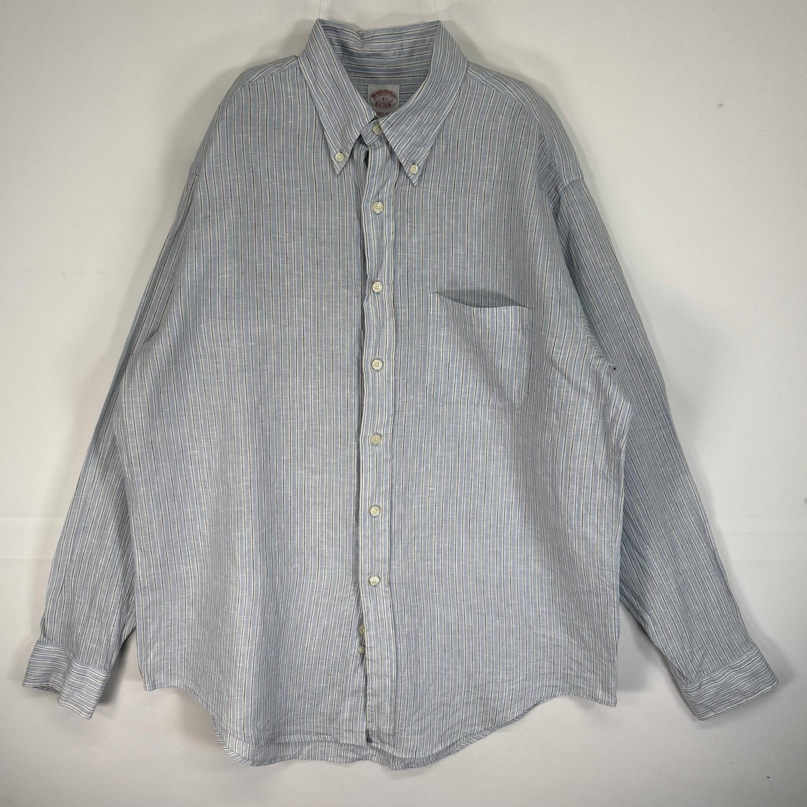 古着 ブルックスブラザーズ Brooks Brothers 長袖シャツ ストライプ IRISH LINEN 胸ポケ L  水色 マルチカラー メンズ
