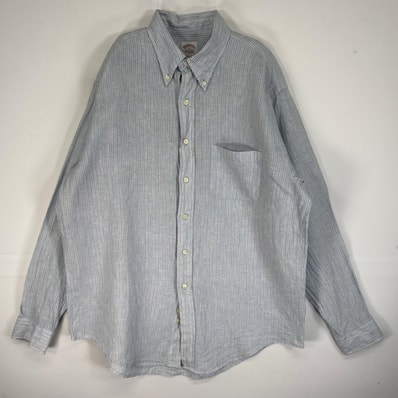 古着 ブルックスブラザーズ Brooks Brothers 長袖シャツ ストライプ IRISH LINEN 胸ポケ L 水色 マルチカラー メンズ