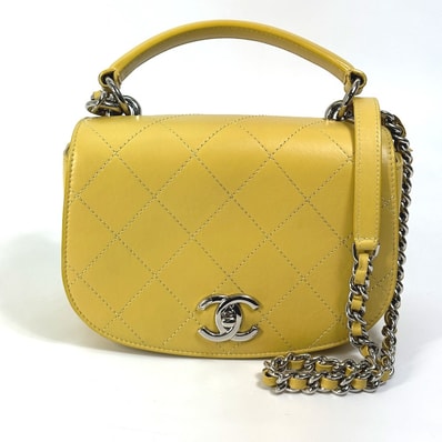 シャネル CHANEL ステッチ マトラッセ CC ココマーク チェーン 2WAY ハンドバッグ 斜め掛け ショルダーバッグ カーフスキン イエロー系