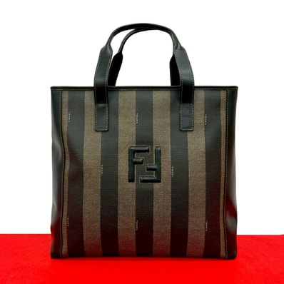 FENDI フェンディ ペカン 柄 ストライプ レザー PVC ハンドバッグ ブラック
44455
