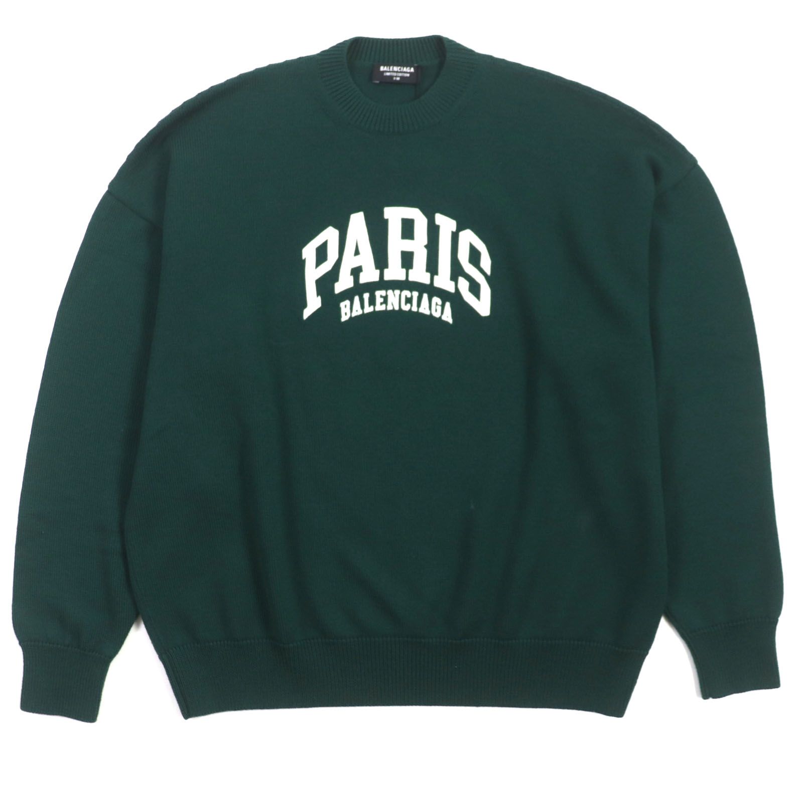 バレンシアガ セーター PARISロゴ刺繍 グリーン メンズ S 682005
