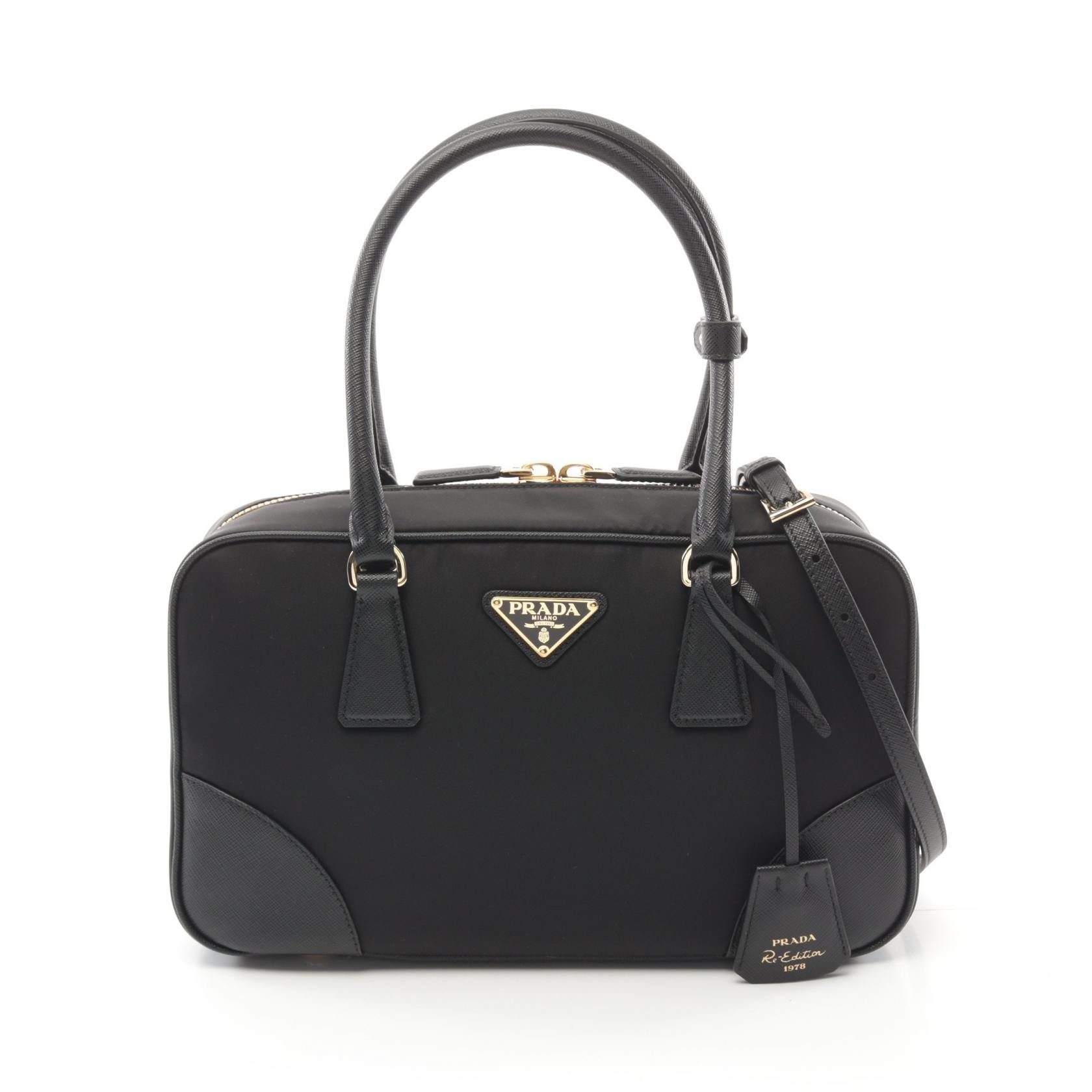 プラダ PRADA RE-EDITION 1978 RE-NYLON TESSUTO+SAFFIANO ミディアム ダブルハンドル 2WAY ハンドバッグ バッグ ナイロン サフィアーノレザー レディース ブラック系 1BB115R064F0002 【新品】