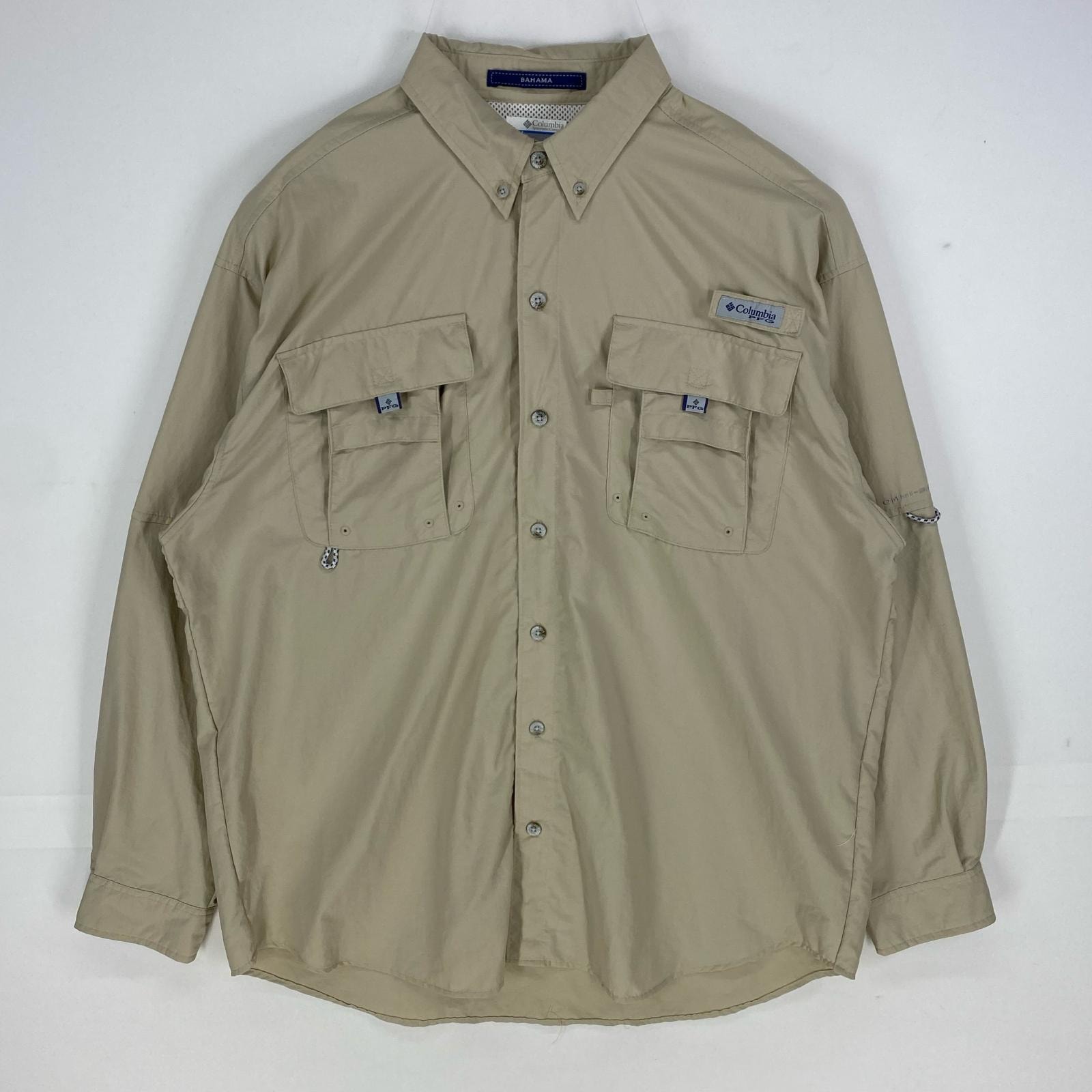 古着 コロンビア Columbia 長袖シャツ PFG フィッシング OMNI-SHADE ワンポイントロゴ ロングスリーブ L  ベージュ系 メンズ