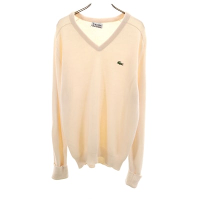 IZOD LACOSTE アイゾットラコステ 70s ヴィンテージ 糸巻きタグ 長袖 Vネック セーター ホワイト