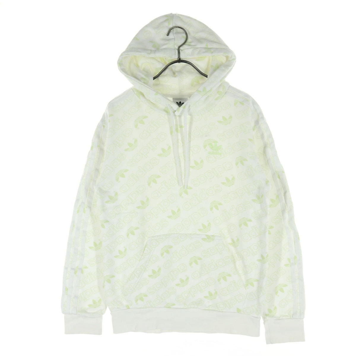 adidas アディダス トレフォイルロゴ 総柄 長袖 スウェットパーカー XS ホワイト系