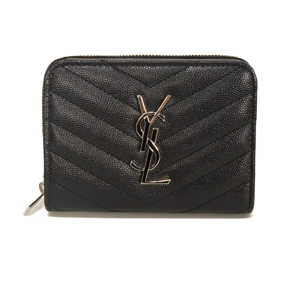 SAINT LAURENT PARIS サンローランパリ モノグラム コンパクト フルジップウォレット 札入れ カードケース コインケース 美品 グレイン カーフ YSL ブラック 二つ折り財布 403723 BOW02 1000