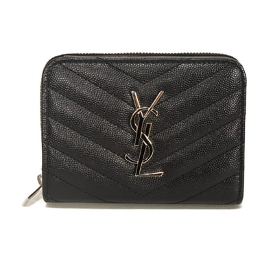SAINT LAURENT PARIS サンローランパリ モノグラム コンパクト フルジップウォレット 札入れ カードケース コインケース 美品 グレイン カーフ YSL ブラック 二つ折り財布 403723 BOW02 1000
