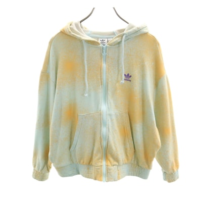 adidas Originals アディダスオリジナルス 総柄 トレフォイルロゴ 長袖 スウェット ジップパーカー XL ブルーグレー