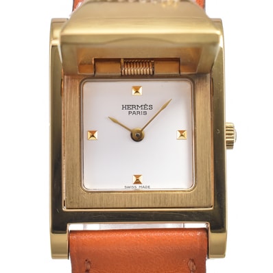 エルメス HERMES ME1.201 メドール GP/レザー ホワイト クォーツ レディース 良品 内箱付き 腕時計 N#151067