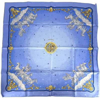 HERMES エルメス スカーフ カレ90 COSMOS 宇宙観 ファッションアイテム Carres シルク ライトブルー レディース 美品【中古品】