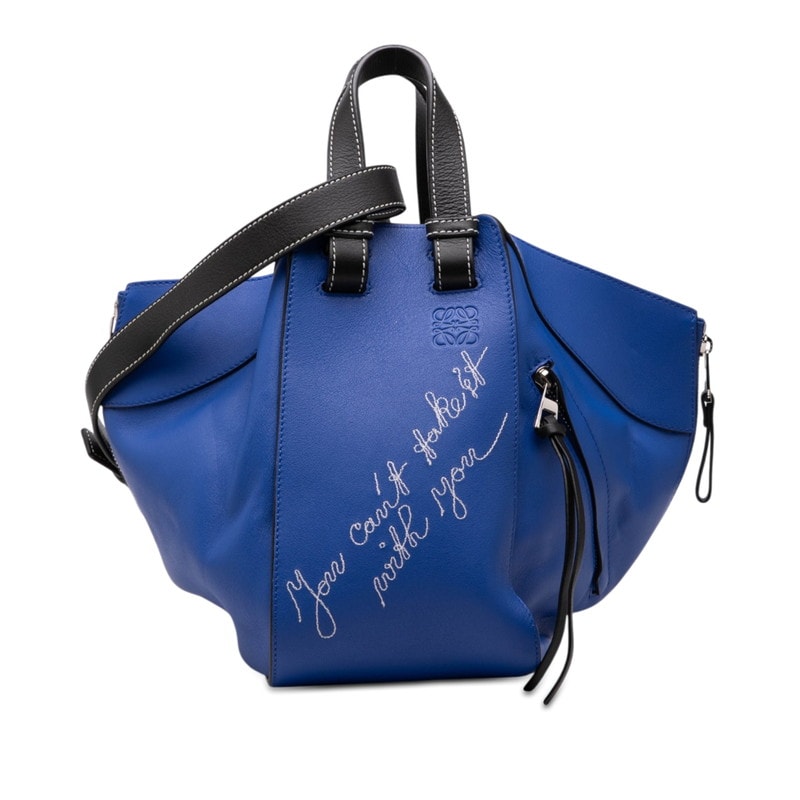 ロエベ アナグラム ハンモック スモール ハンドバッグ ショルダーバッグ 2WAY ブルー レザー レディース LOEWE 【中古】