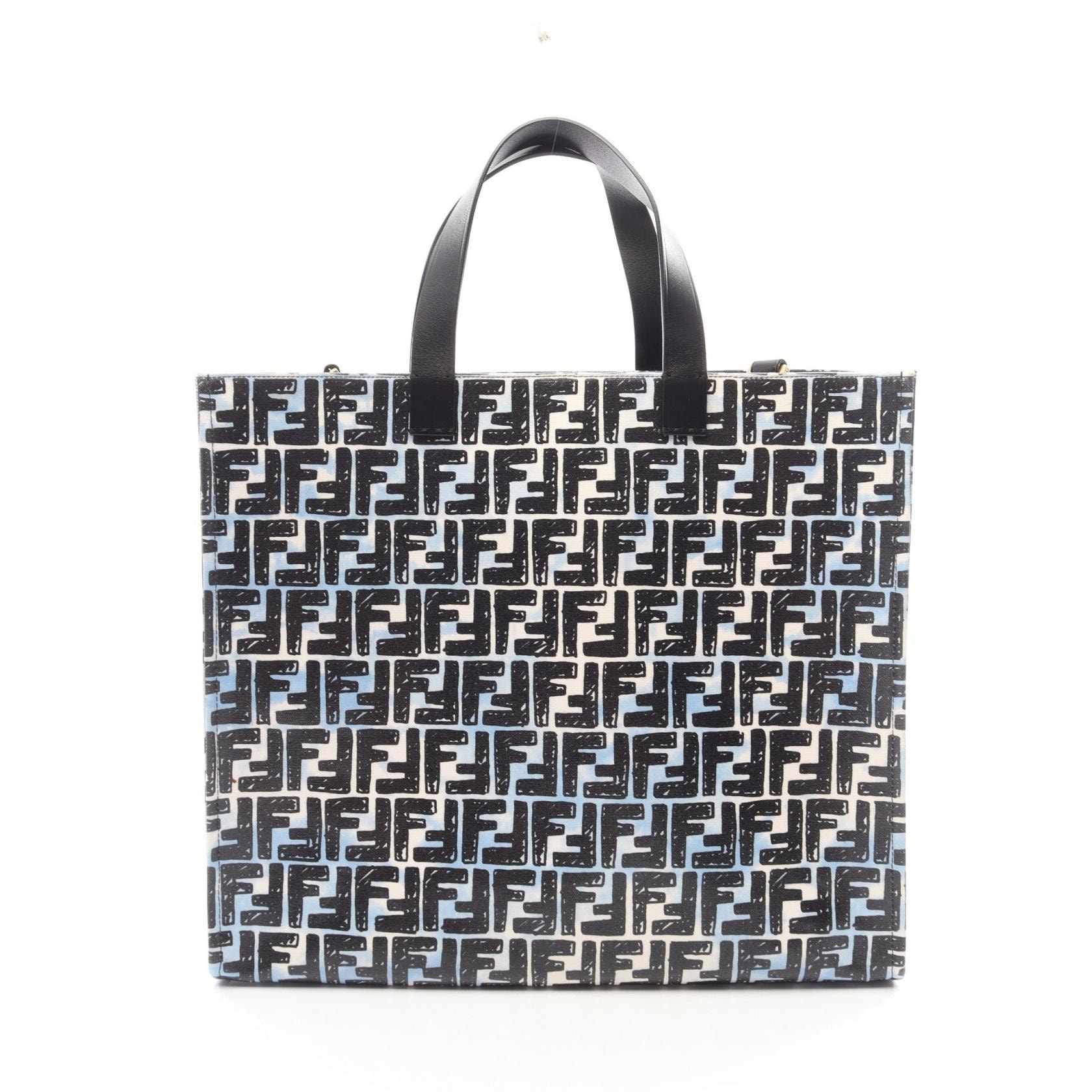 フェンディ FENDI FENDI × Joshua Vides ショッパー トートバッグ バッグ PVCコーティングキャンバス レザー レディース ブラック系 / ホワイト系 / ブルー系 8BH357 【中古】