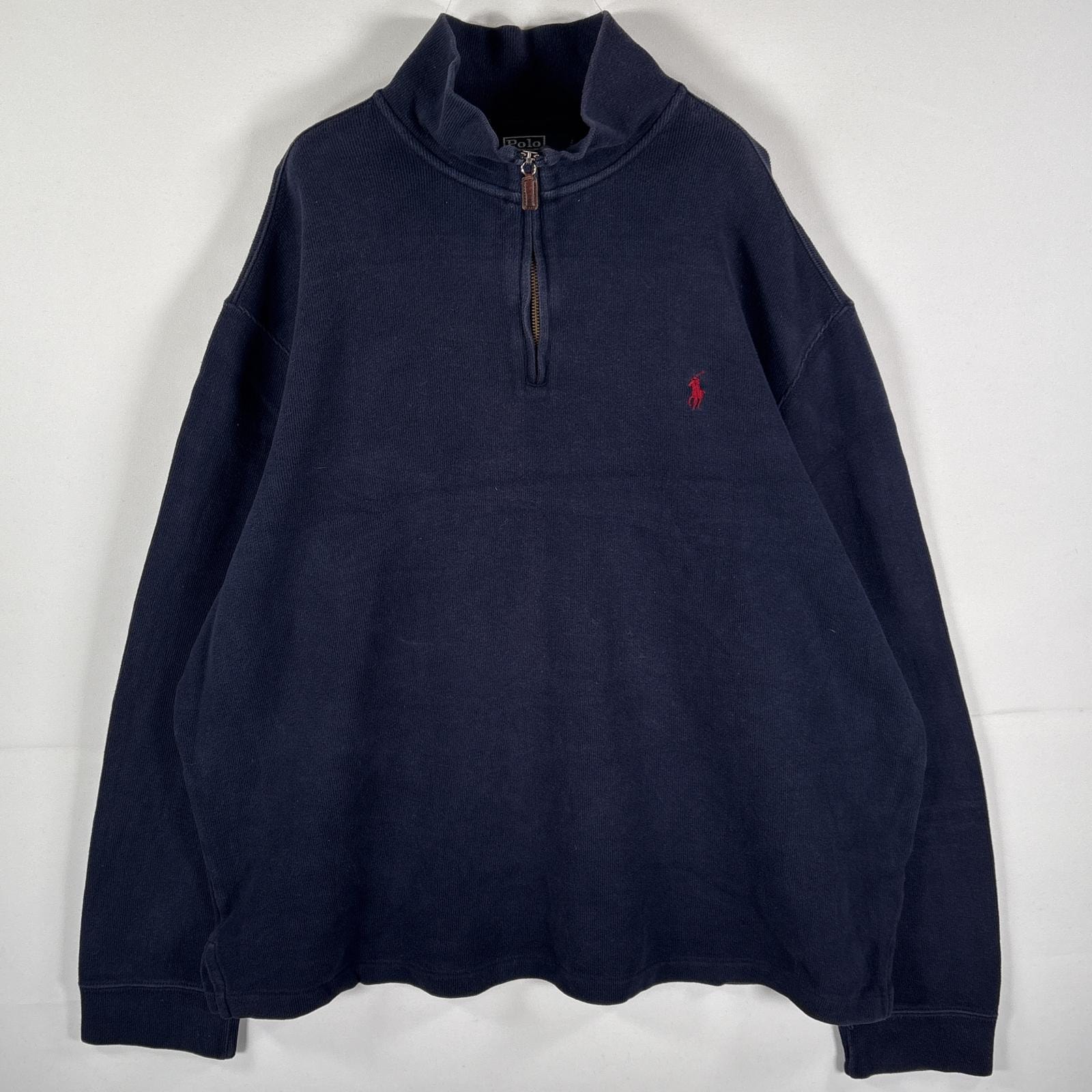 古着 90's/90年代 ポロバイラルフローレン Polo by Ralph Lauren コットンニット ハーフジップ ワンポイントロゴ 14041  ネイビー メンズ