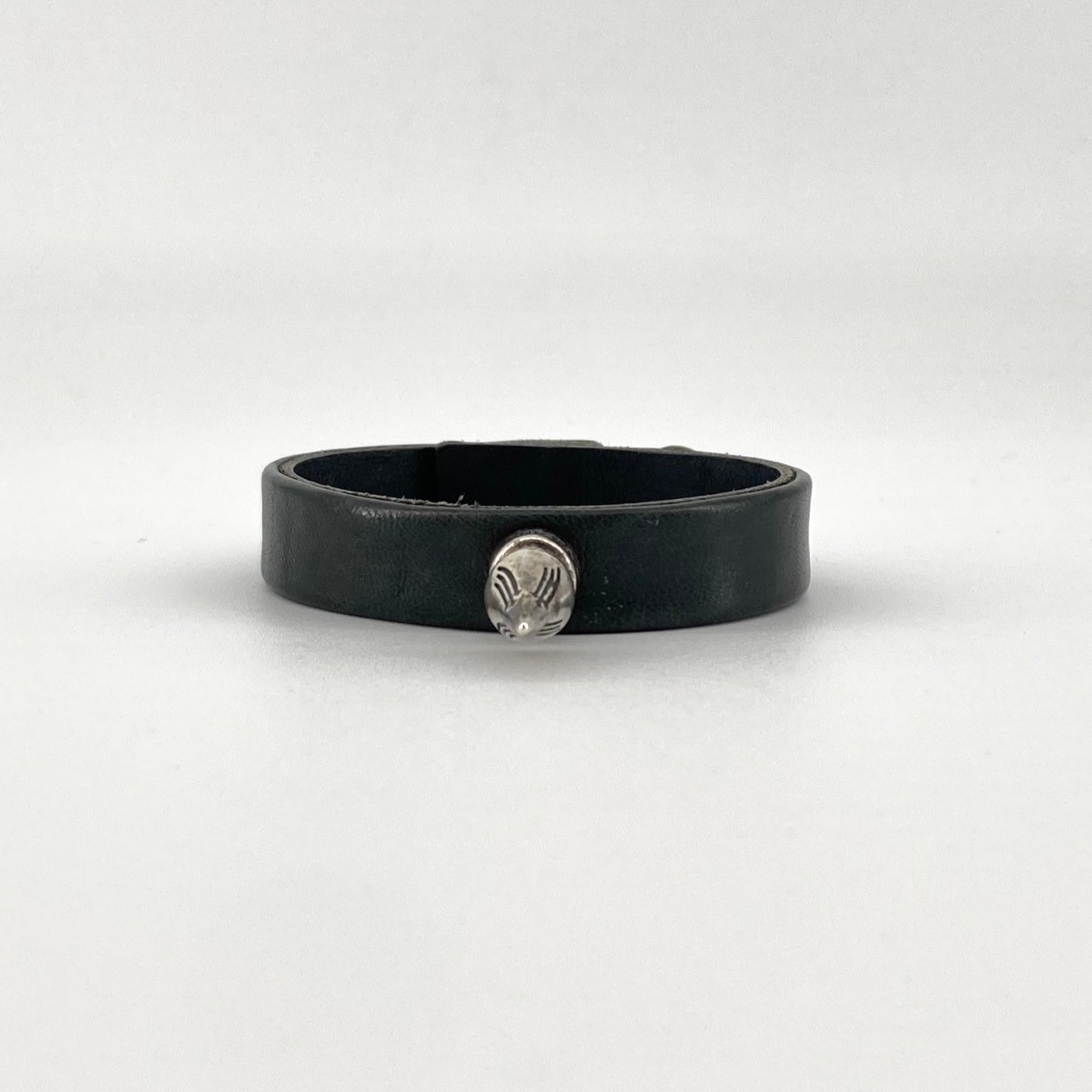CHROME HEARTS(クロムハーツ) SINGLE SPIKE 2S1B シングルスパイク 2スナップ1ボタンレザー ブレスレット ブラック×シルバー