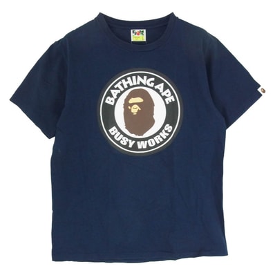 A BATHING APE アベイシングエイプ Tシャツ BUSY WORKS TEE サークルロゴプリント クルーネック 半袖 Tシャツ ネイビー系 L【中古】