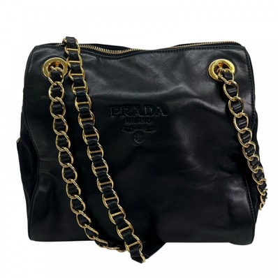 PRADA プラダ ショルダーバッグ レザー ナイロン ダークネイビー ゴールド金具 レディース【中古品】