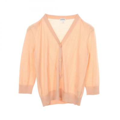 ロエベ LOEWE アナグラム刺繍 クロップ ショート カーディガン 衣料品 トップス ウール レディース ピンク系 【中古】