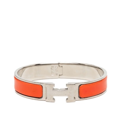 エルメス クリックH PM ブレスレット バングル シルバー オレンジ メタル エナメル レディース HERMES 中古