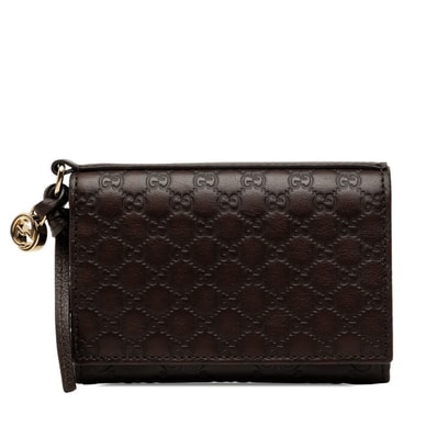 グッチ マイクログッチシマ カードケース 名刺入れ 323401 ブラウン レザー レディース GUCCI 【中古】