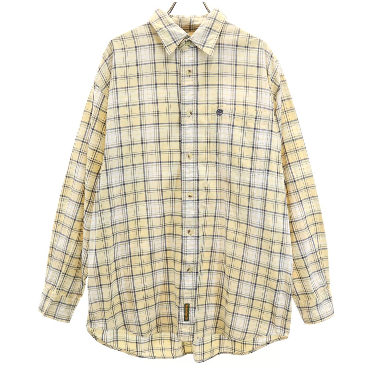 Timberland ティンバーランド チェック柄 長袖 コットンシャツ M クリーム系