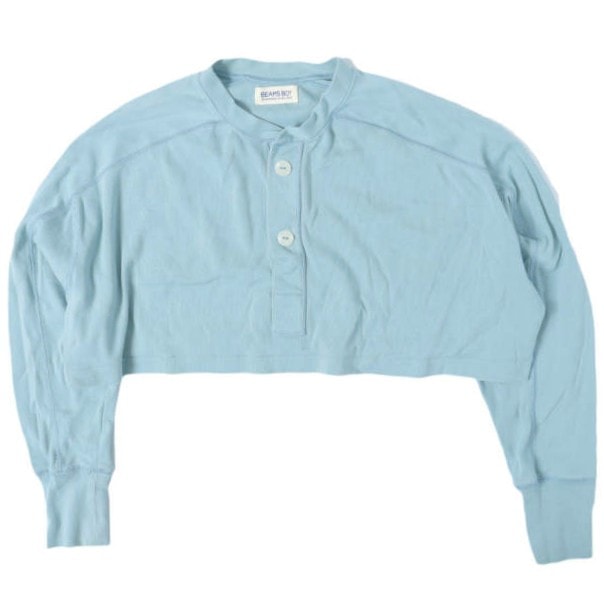 BEAMS BOY ビームスボーイ 22SS ミリタリーリブ ショート ヘンリーネック 13-14-0447-101 ONE SIZE SLATE BLUE 長袖 カットソー トップス g13159