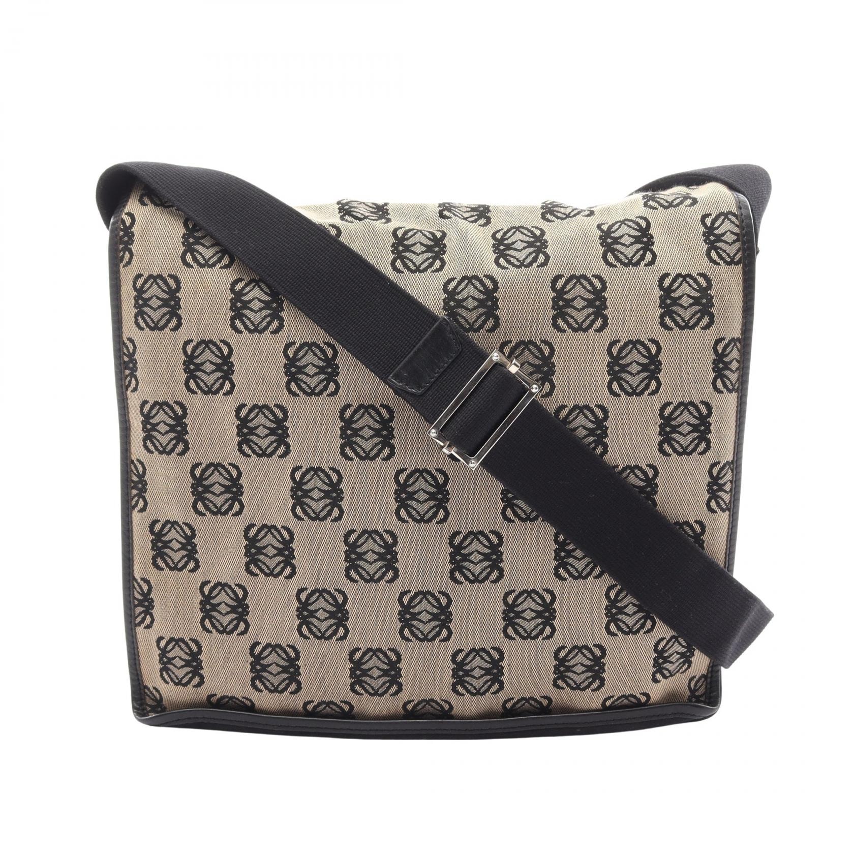 ロエベ LOEWE アナグラム ショルダーバッグ バッグ キャンバス レディース ベージュ系 / ブラック系 【中古】