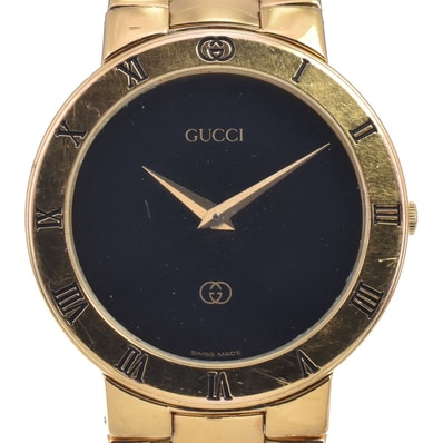 グッチ GUCCI 3300M GP ブラック クォーツ メンズ 良品 腕時計 P#149013