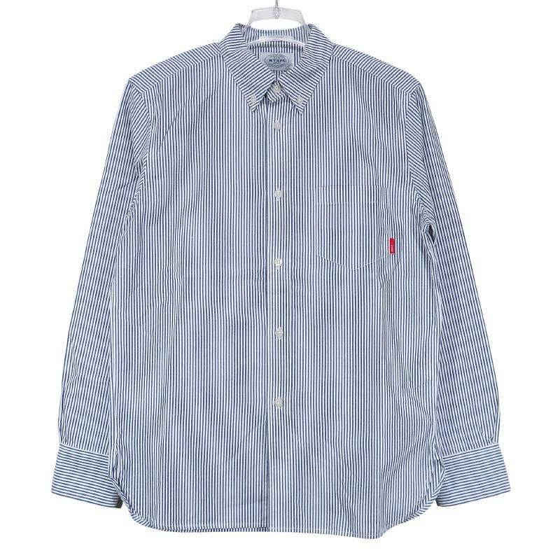 WTAPS ダブルタップス 14SS TRAD L/S/SHIRT.COPO.SEERSUCKER.STRIPE 141LTDT-SHM02 トラッド ロングスリーブ シャツ シアサッカー ストライプ ネイビー 長袖 サイズS
