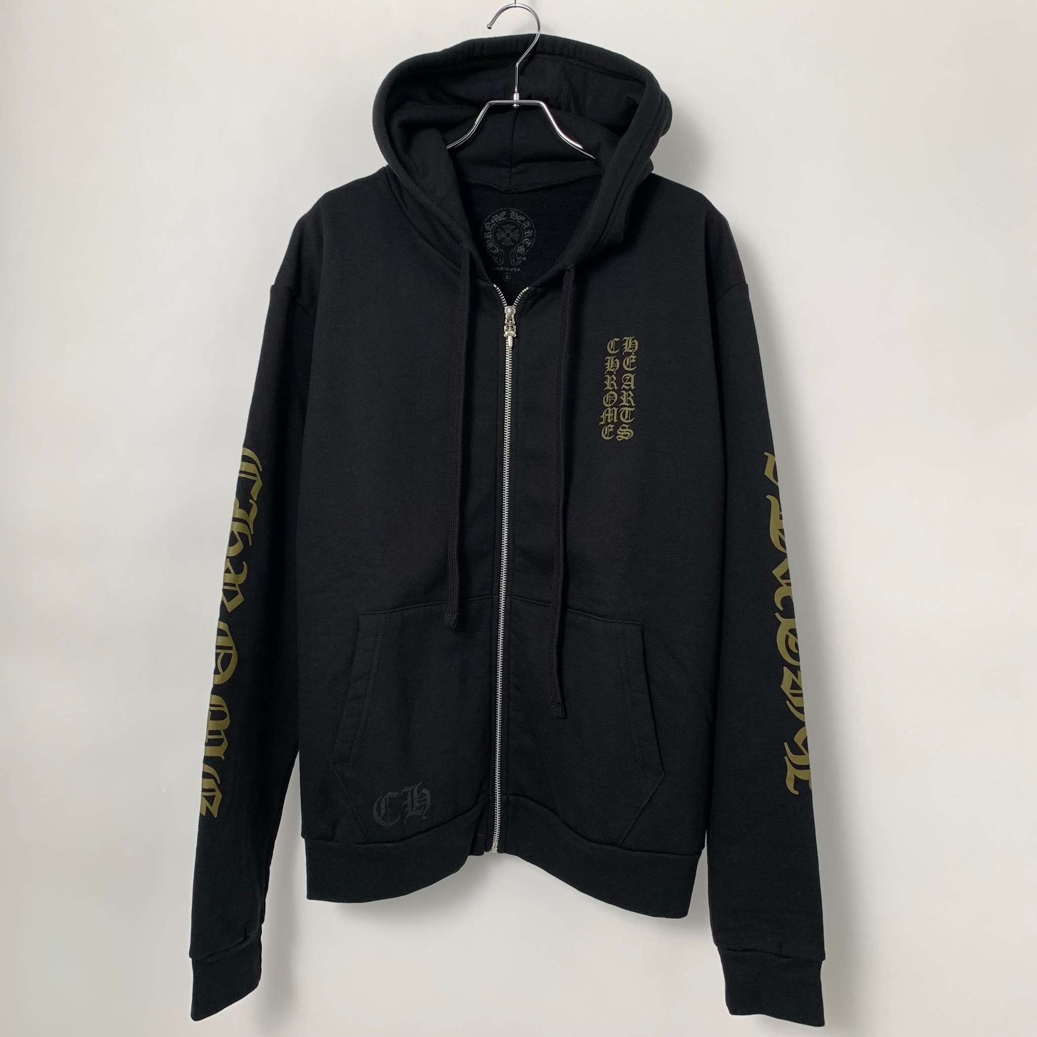 Chrome Hearts Vertical Logo Zip Up Hoodie "Black/Army Green"