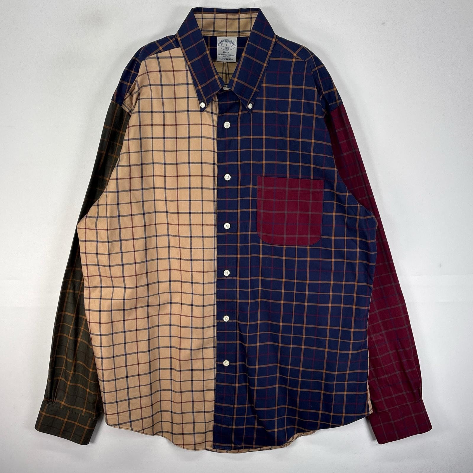 古着 ブルックスブラザーズ Brooks Brothers 長袖シャツ 胸ポケット ボタンダウン クレイジーカラー L  ネイビー系 チェック メンズ