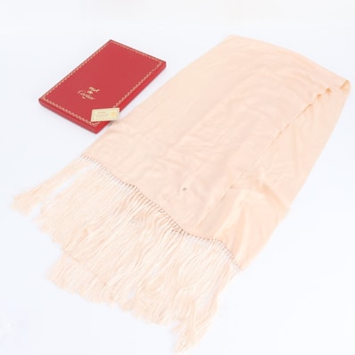 ■美品 カルティエ フリンジ ピンク シルク 100%ストール
