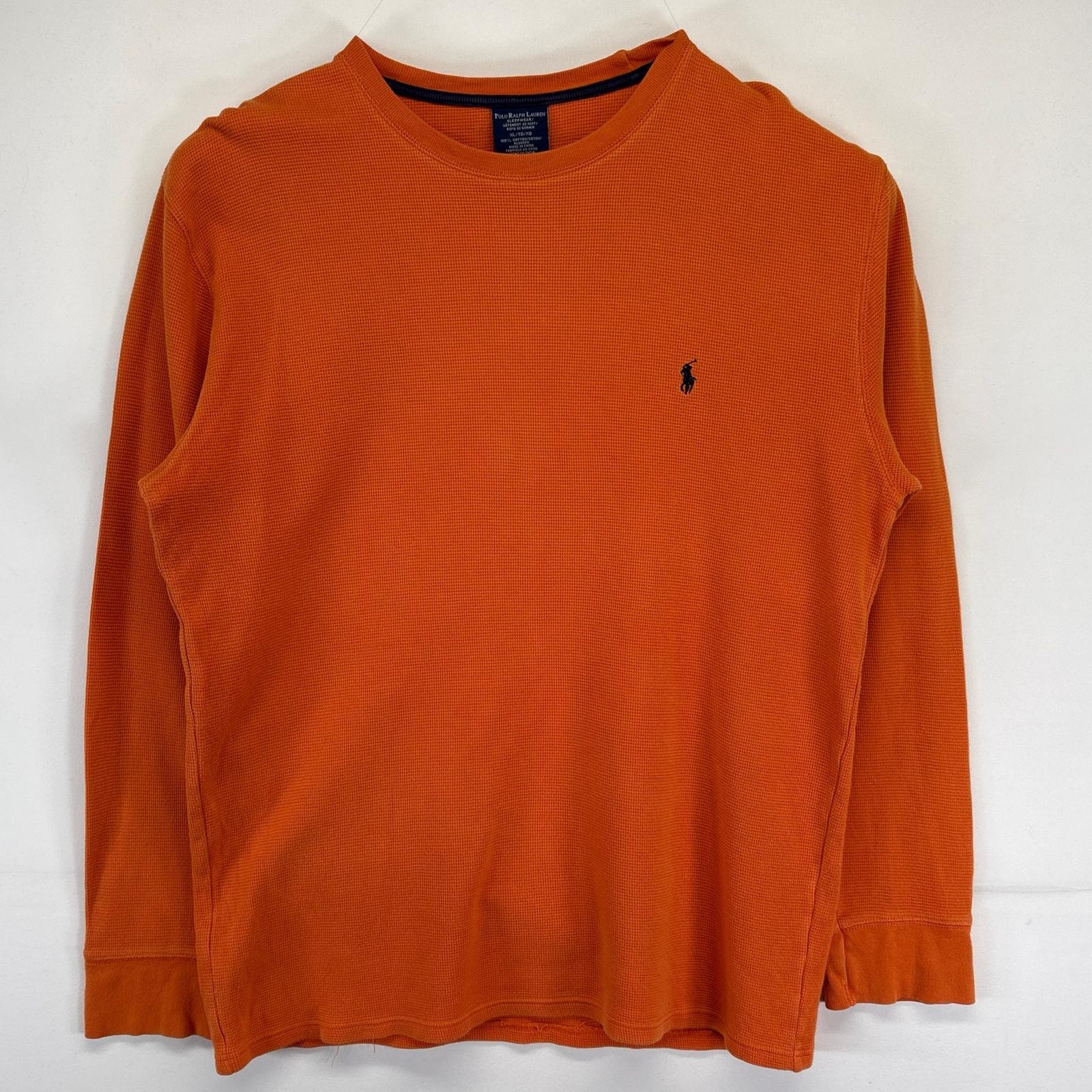 古着 ポロ・ラルフローレン POLO RALPH LAUREN 長袖Tシャツ 大きいサイズ サーマル ワッフル生地 ワンポイントロゴ XL  オレンジ メンズ