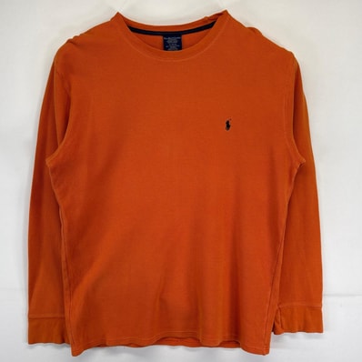 古着 ポロ・ラルフローレン POLO RALPH LAUREN 長袖Tシャツ 大きいサイズ サーマル ワッフル生地 ワンポイントロゴ XL オレンジ メンズ