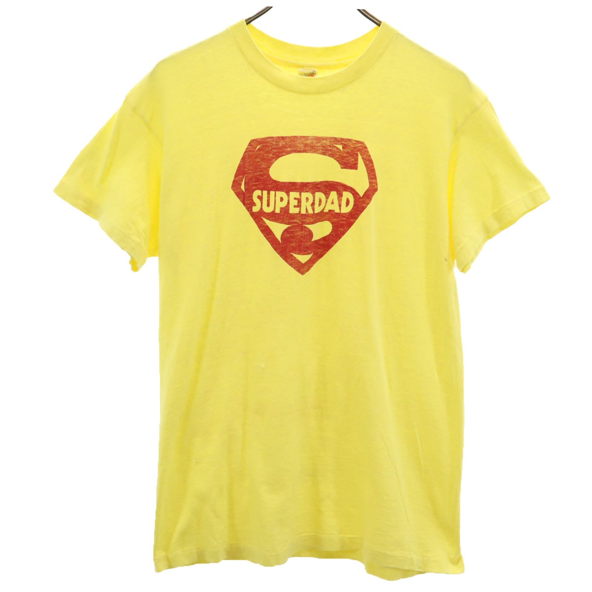 Hanes ヘインズ 70s USA製 ヴィンテージ オレンジタグ SUPER DAD 半袖 Tシャツ L イエロー シングルステッチ
