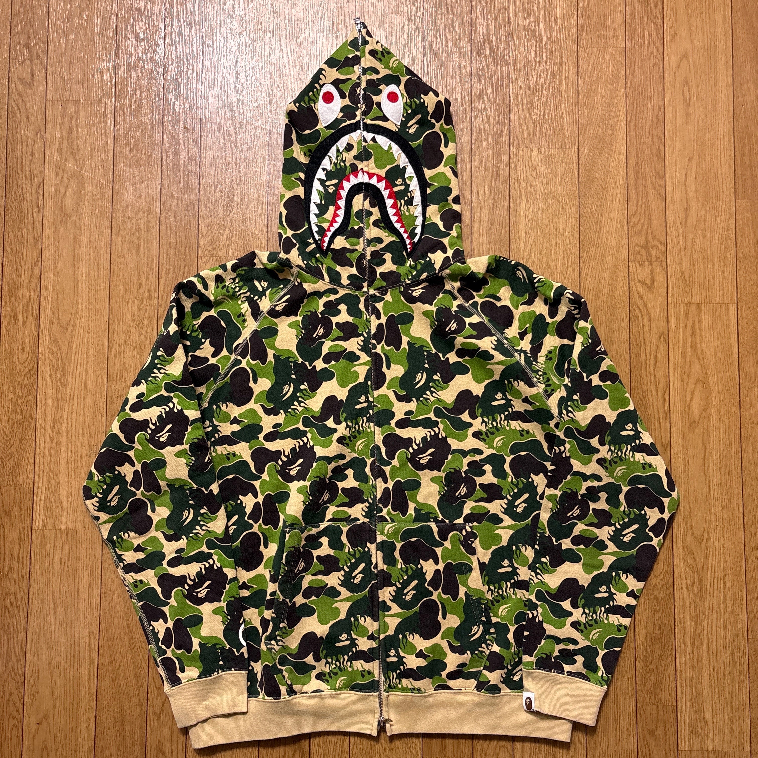 A BATHING APE Bape Fire Camo Full Zip Hoodie "Green"