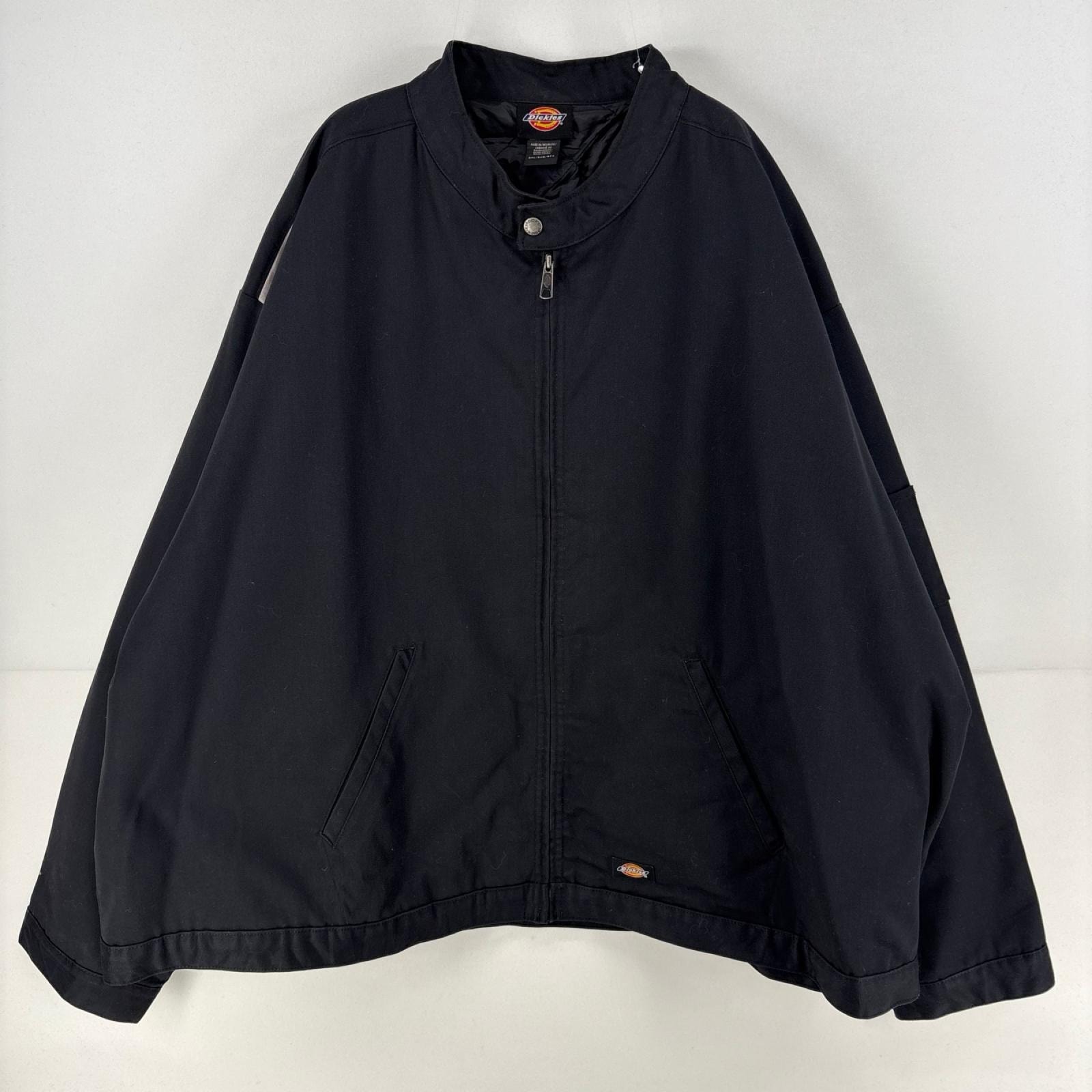 古着 ディッキーズ Dickies ジャケット フルジップ ワンポイント ロゴ ワーク 大きいサイズ 作業着 5XL  ブラック メンズ