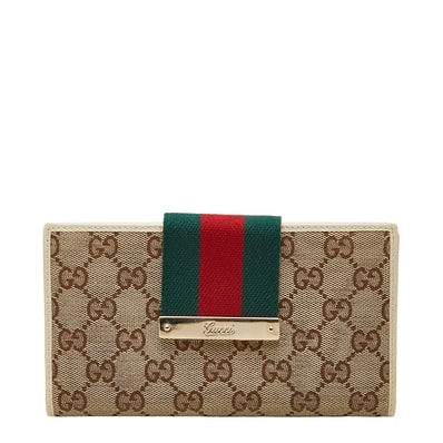 グッチ GGキャンバス シェリーライン 長財布 181672 ベージュ アイボリー キャンバス レザー レディース GUCCI 【中古】
