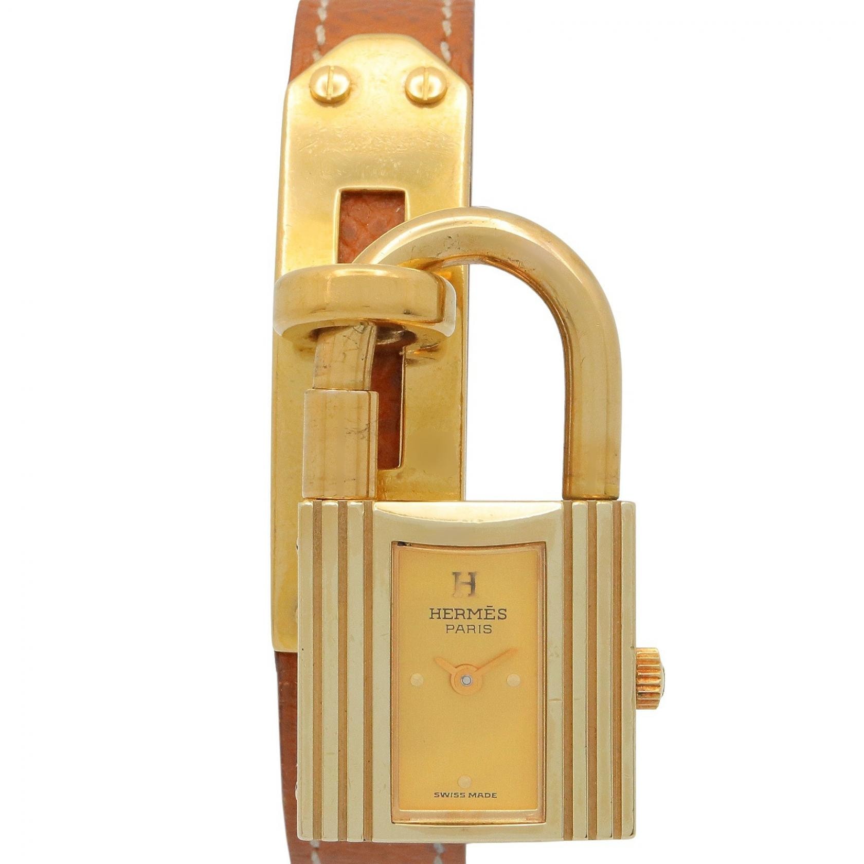 エルメス HERMES ケリーウォッチ シャンパン 腕時計 時計 GP(ゴールドメッキ) レザーベルト ゴールド レディース ゴールド系 シャンパン KE1.201 【中古】