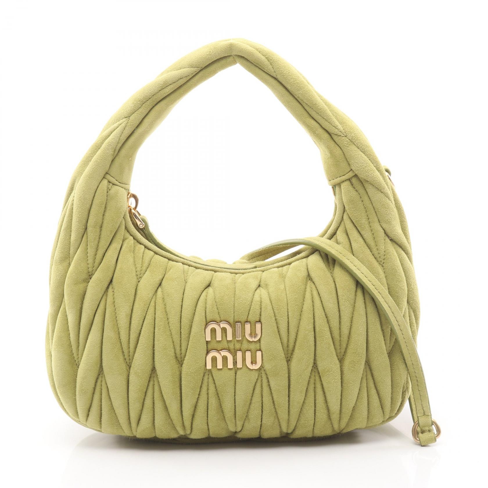 ミュウ ミュウ Miu Miu ワンダーマテラッセ 2WAY ハンドバッグ バッグ スウェード レディース グリーン系 5BC125 【中古】