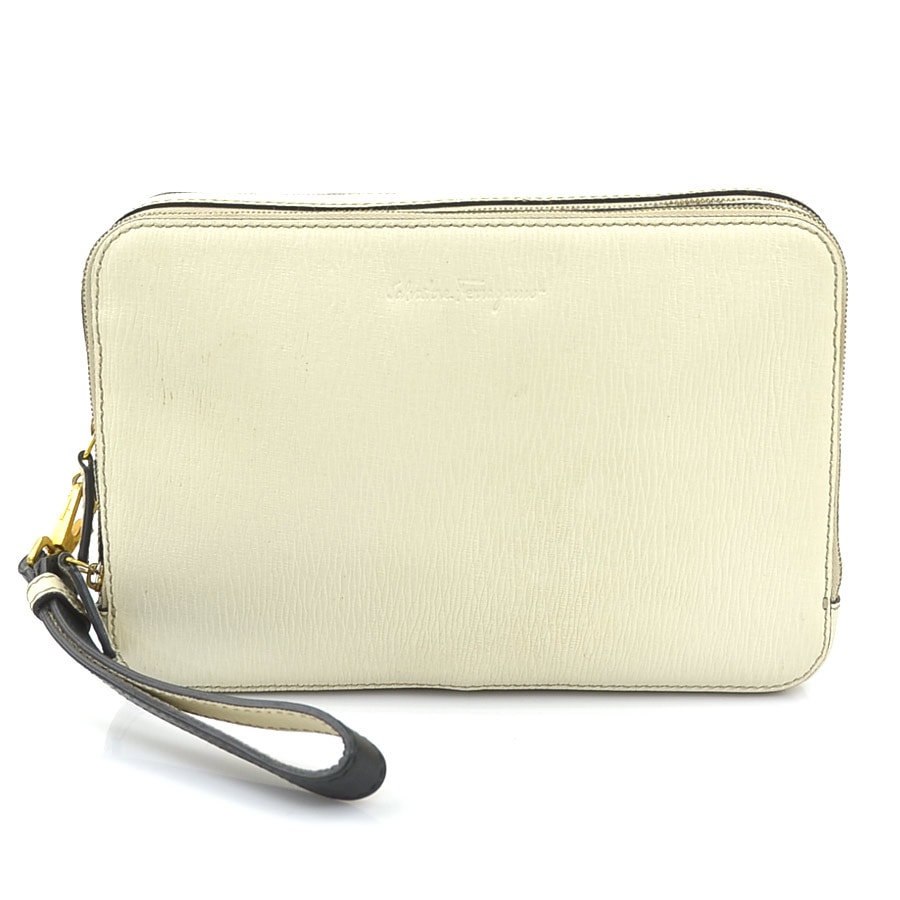 サルヴァトーレフェラガモ Salvatore Ferragamo セカンドバッグ レザー アイボリー メンズ【中古】 r11264a