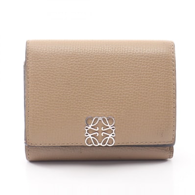 ロエベ LOEWE アナグラム トライフォールド 三つ折り財布 財布 レザー レディース ベージュ系 【中古】