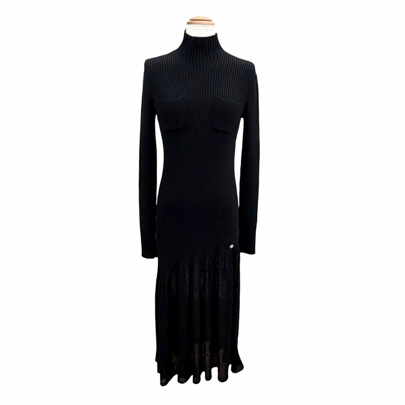 極美品 シャネル ココマーク 長袖 ニット ロングワンピース ブラック 36